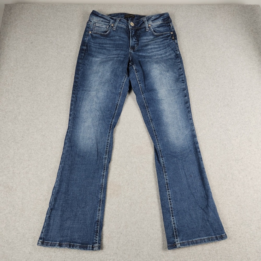 Silver Jeans Co Elyse Slim Boot Womens 29/31 Blue Whiskered Denim Y2K Mid Rise